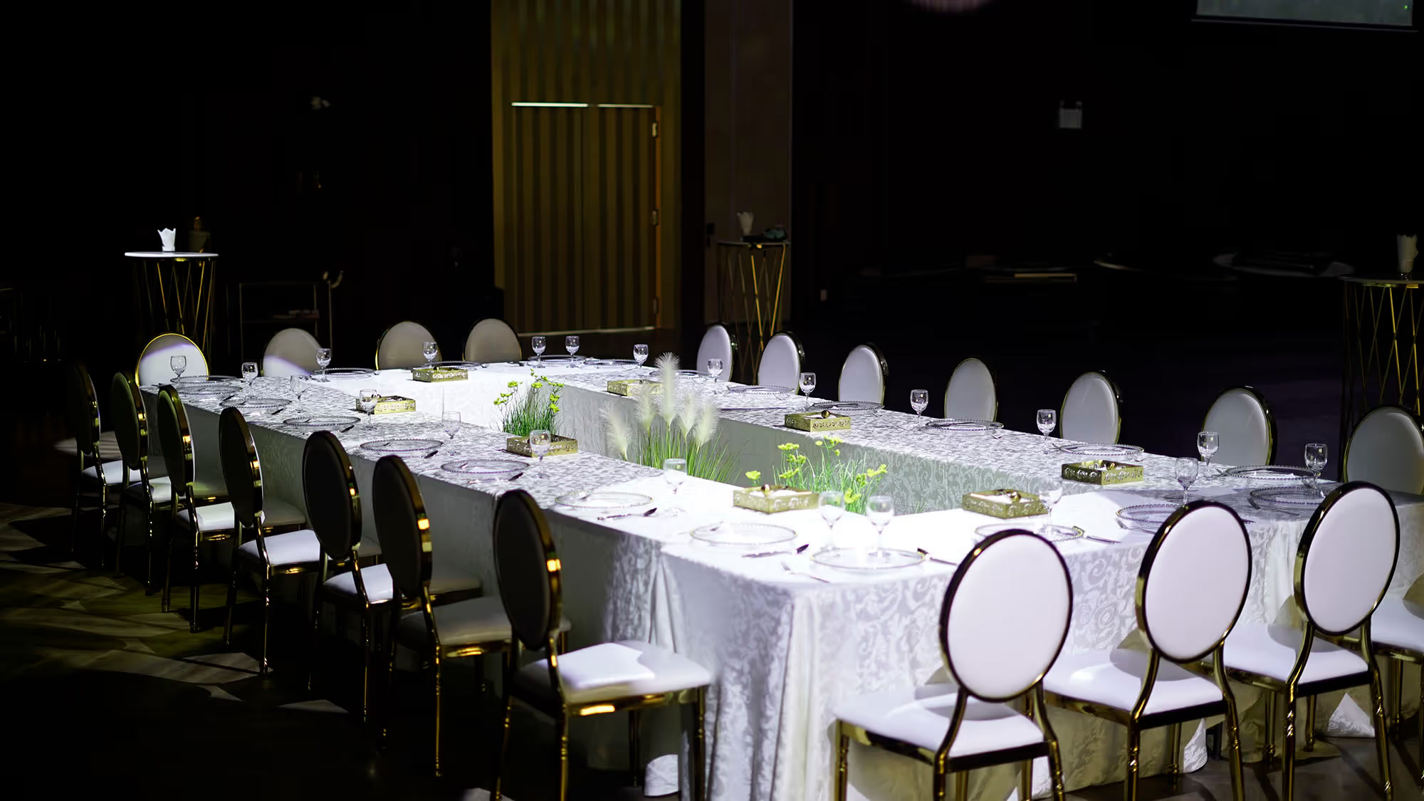 Evening banquet setup inside IKON Event Space