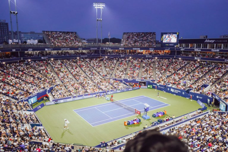 Capacity crowd watching a National Bank Open match at Sobeys Stadium